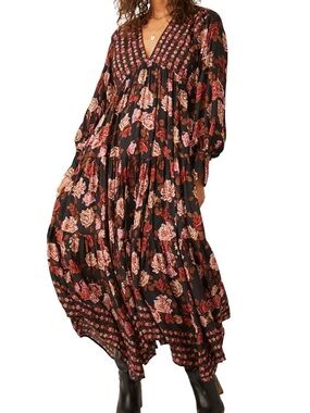 Free People Black Maxi Dress with Rose Floral Print
